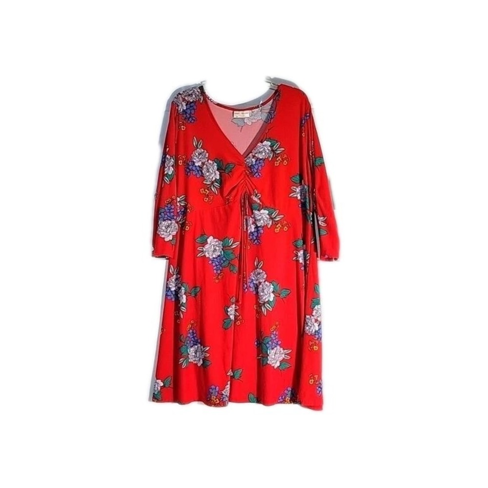 Bobbie Brooks 2x floral Boutique Red Floral cinched knee length Dress spring